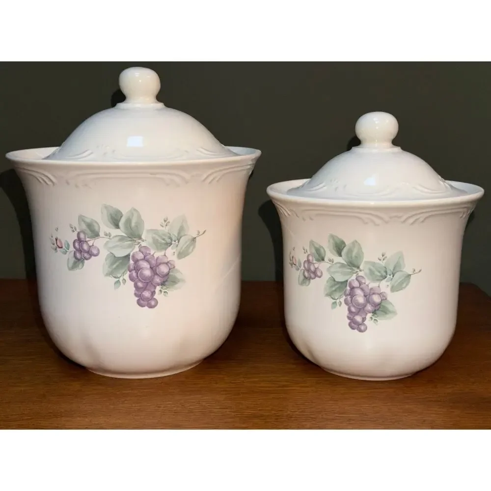 Set of 2 Vintage Pfaltzgraff Grapevine Canister Set